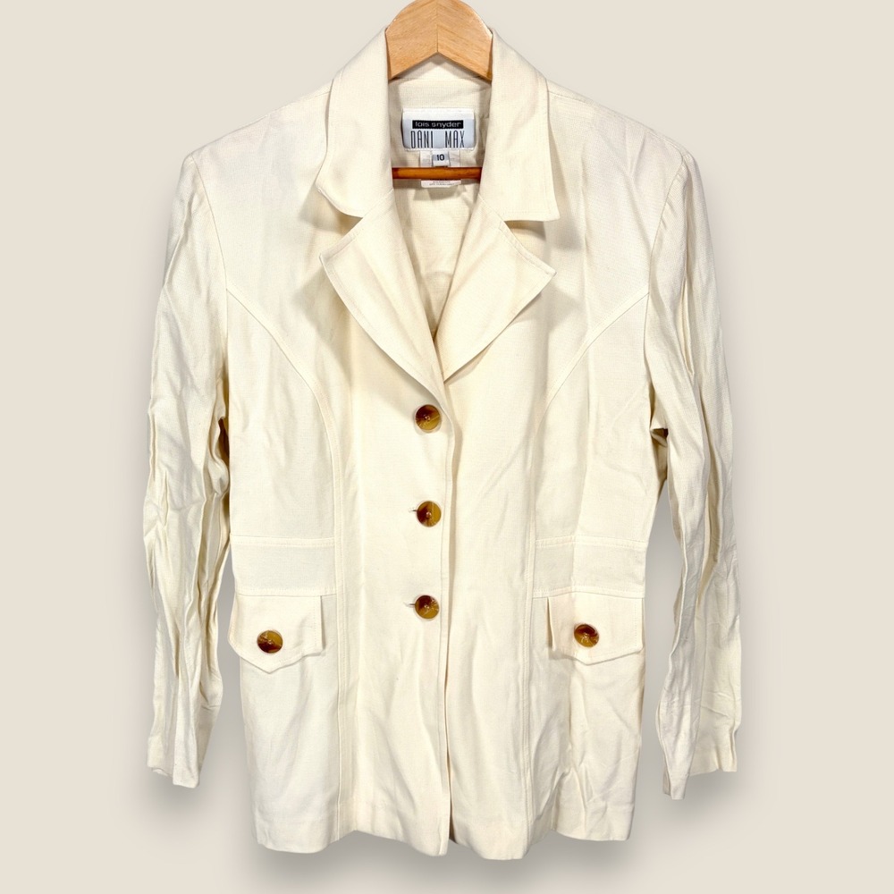 Dani Max Lois Snyder Rayon Blazer Jacket Cream Women Size 10 Front Pockets